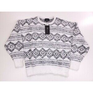 Wednesday's Girl ASOS Fuzzy Sweater White Geometric Size XS